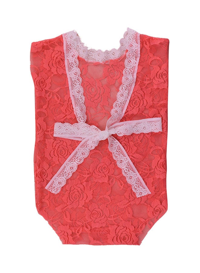 Fashion Lace Bowknot Newborn Baby Romper Photography Prop Overalls Clothing Red  - Image 1