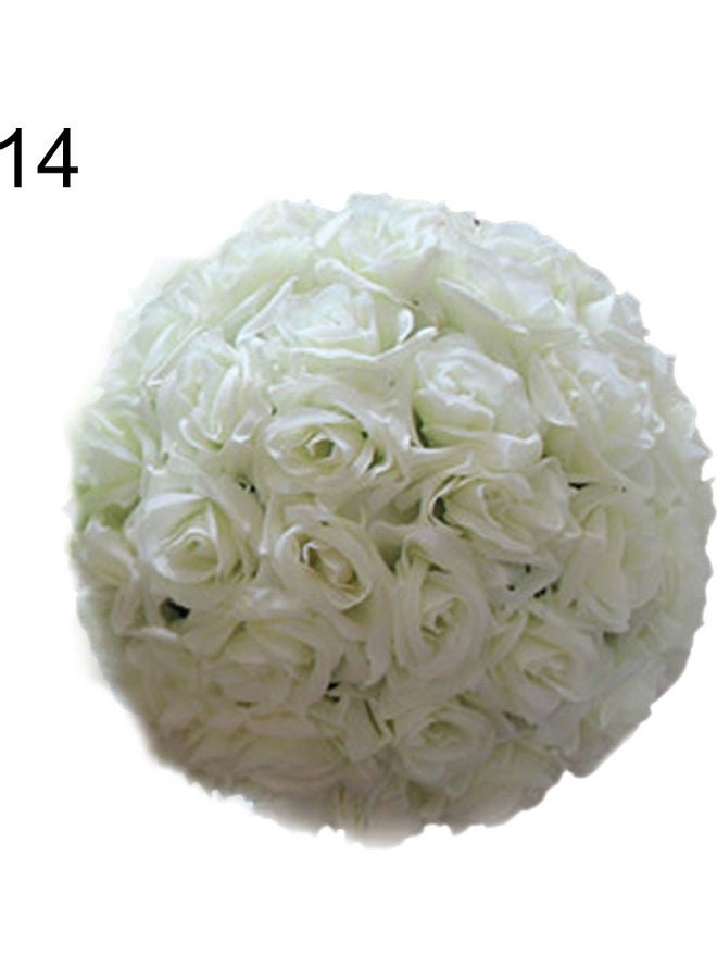 Wedding Artificial Rose Silk Flower Ball Hanging Decoration Centerpiece Beige 20cm - Image 1