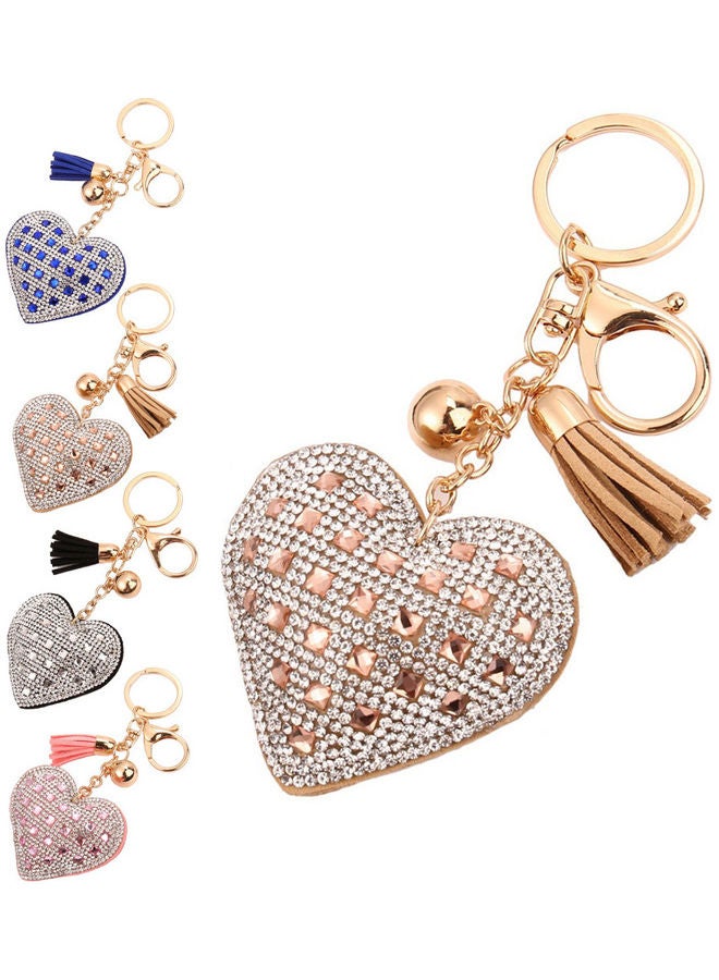 Generic Rhinestones Heart Tassels Women Keychain Handbag Car Key Pendant Keyring Gift  - Image 2