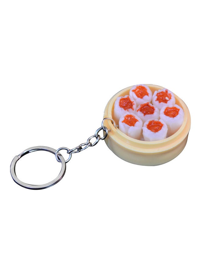 Mini Simulation Chinese Steamed Bun Dumpling Steamer Pendant Keyring Keychain - Image 1