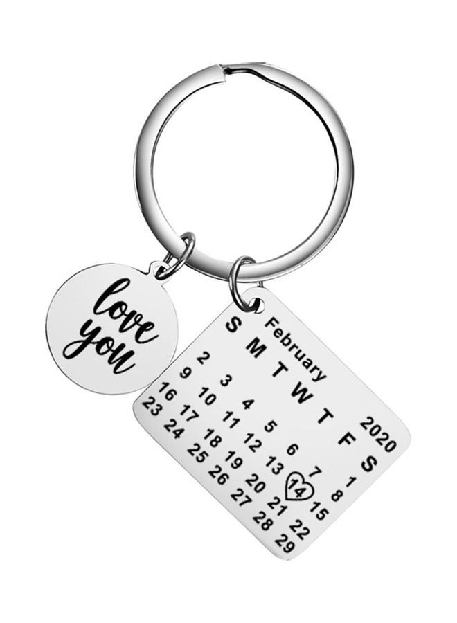Round Heart Square Pendant Calendar Keychain Key Ring Holder Valentine Day Gift - Image 1