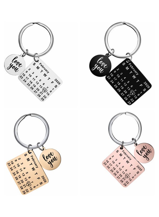 Round Heart Square Pendant Calendar Keychain Key Ring Holder Valentine Day Gift - Image 2