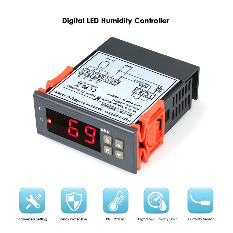 Mini Digital Air Humidity Controller Black/Red 10 x 6 x 8cm - Image 3