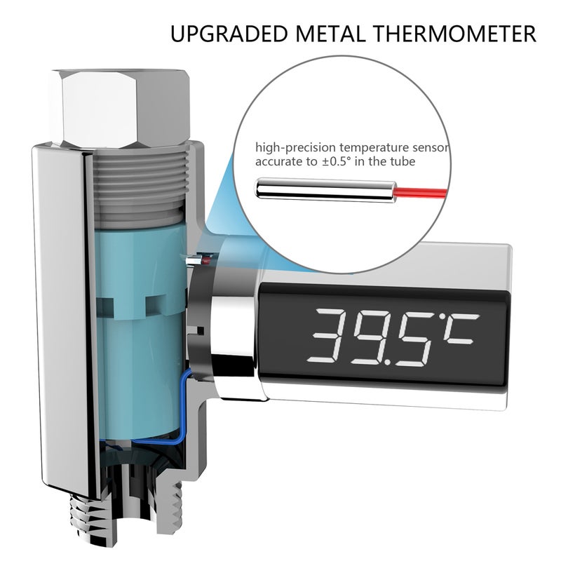 LED Display Shower Water Thermometer Silver 12 x 3 x 10cm  - Image 1