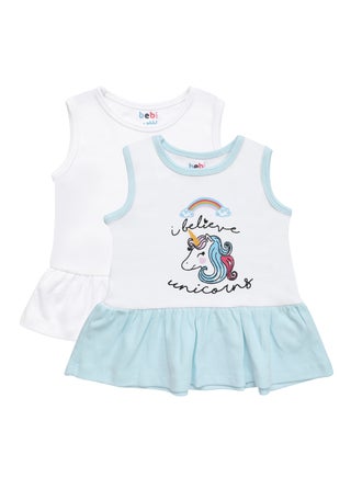 Baby Girls  2-Piece Cotton Sleeveless Dress Set White/Sky Blue - v1603874361/N38469822V_1