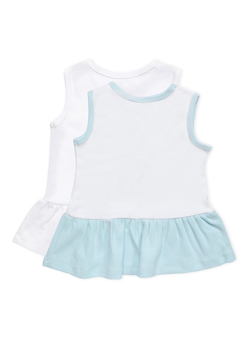 Baby Girls  2-Piece Cotton Sleeveless Dress Set White/Sky Blue