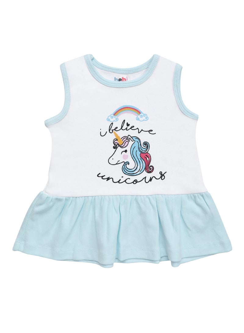 Baby Girls  2-Piece Cotton Sleeveless Dress Set White/Sky Blue