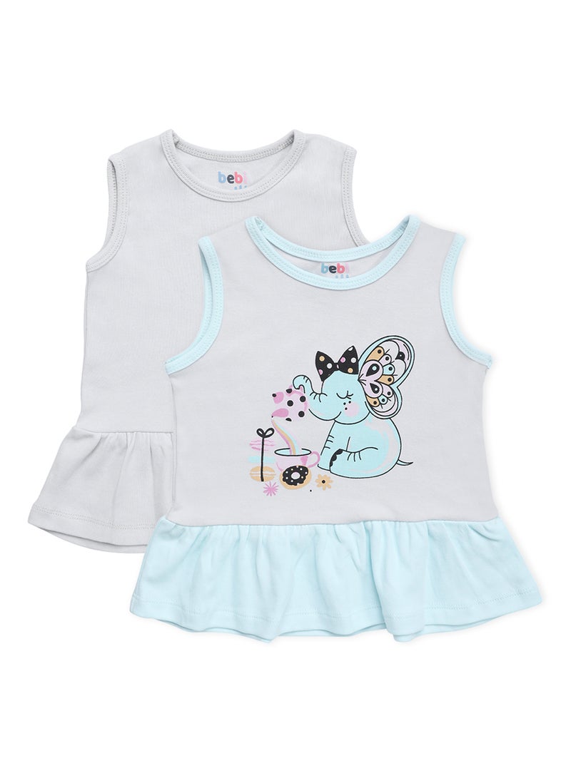 Baby Girls  2-Piece Cotton Sleeveless Dress Set Grey/Sky Blue - v1603874361/N38469826V_1