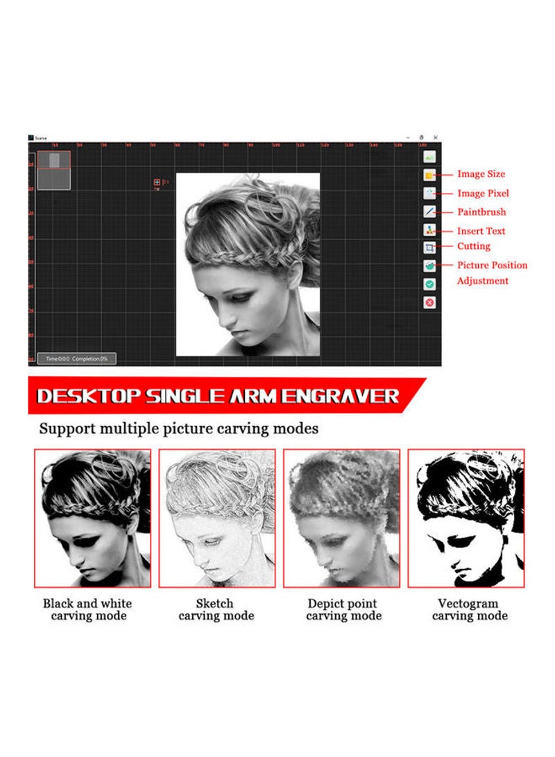 آلة نقش وحفر مكتبية محمولة بذراع واحد تناسب جميع الأجهزة، مزودة برأس نحت صغير وقطع الحفر والنحت، يمكنك تركيبها بنفسك أحمر 17.5سم - Image 4