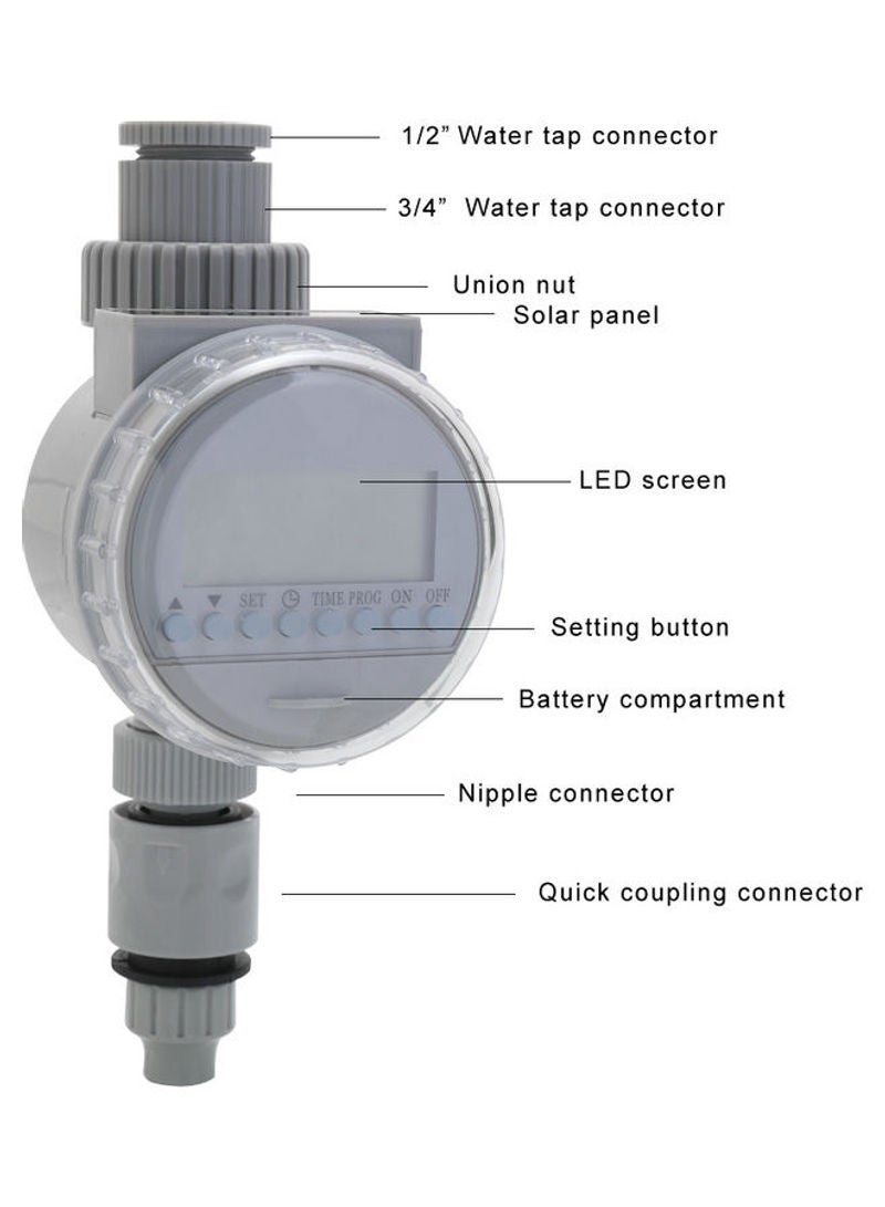 Generic - Solar Power LCD Screen Garden Irrigation Controller Timer Grey 12.5cm - Image 1