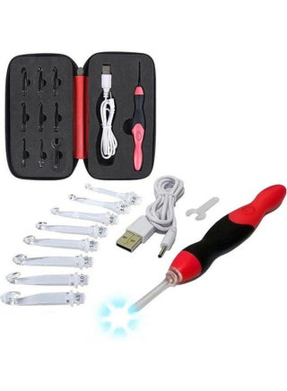 USB Rechargeable Knitting Weaving Sewing Process Kit Included 9 Replaceable Crochet Hook Red 18cm - v1603875988/N41403341A_1