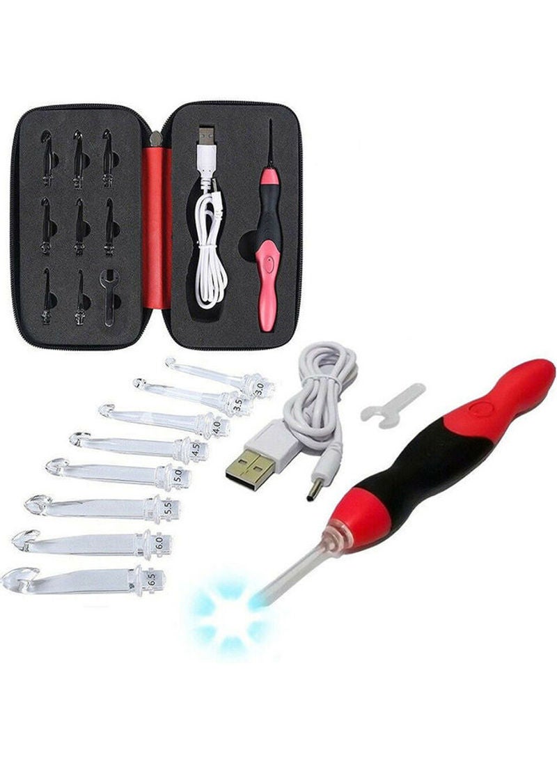 USB Rechargeable Knitting Weaving Sewing Process Kit Included 9 Replaceable Crochet Hook Red 18cm