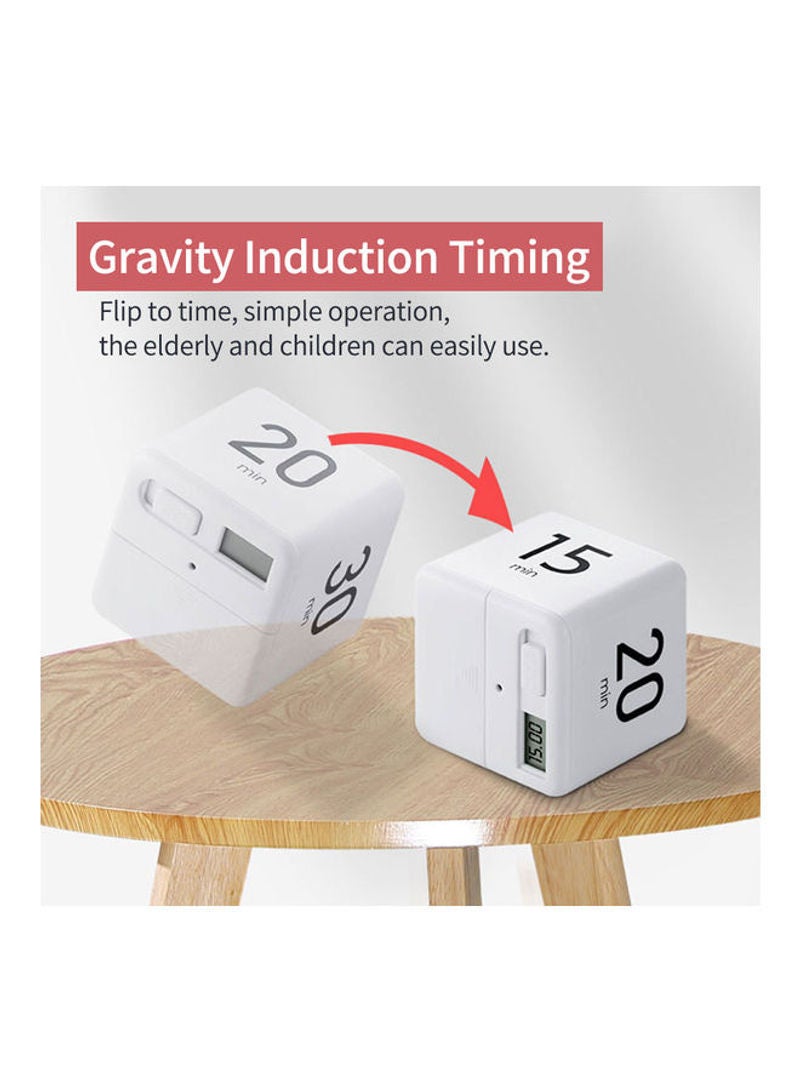 Generic - Portable Cube Kitchen Timer Countdown Alarm 15-20-30-60 Minutes Flip Timing with Digital Display White 7.5cm - Image 1
