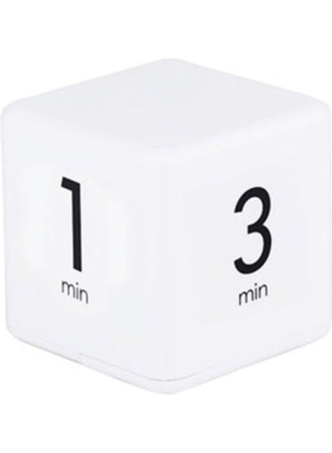 Portable Cube Kitchen Timer Countdown Alarm 1-3-5-10 Minutes Flip Timing with Digital Display White 7.5cm