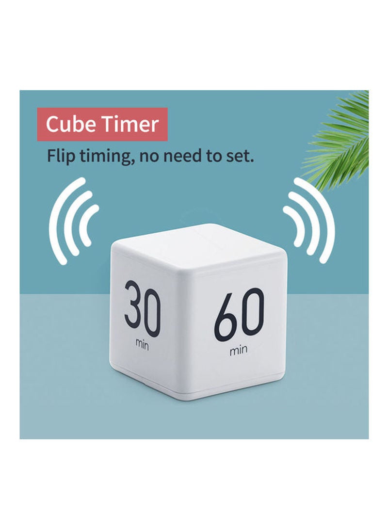 Portable Cube Kitchen Timer Countdown Alarm 1-3-5-10 Minutes Flip Timing with Digital Display White 7.5cm