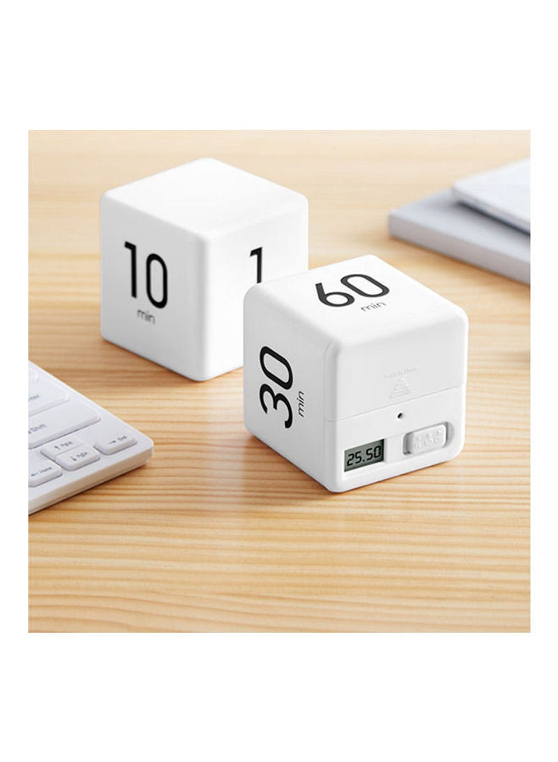 Portable Cube Kitchen Timer Countdown Alarm 1-3-5-10 Minutes Flip Timing with Digital Display White 7.5cm
