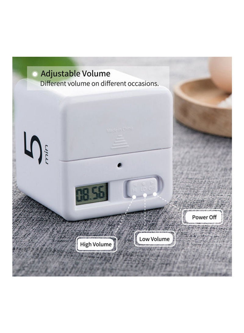 Generic - Portable Cube Kitchen Timer Countdown Alarm 15-20-30-60 Minutes Flip Timing with Digital Display White 7.5cm - Image 1