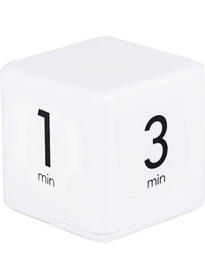 Portable Cube Kitchen Timer Countdown Alarm 1-3-5-10 Minutes Flip Timing with Digital Display White 7.5cm