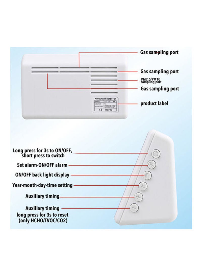 Digital Air Quality Monitor Gas Detector With Alarm Clock White 13cm  - Image 3