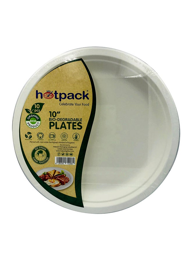Hotpack 10-Pieces Bio Degradable Pulp Plate White 10x10inch  - Image 1