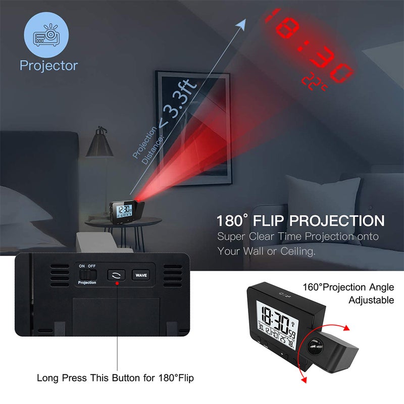 Projection Alarm Clock Black 14.50 x 5 x 9.50cm  - Image 4
