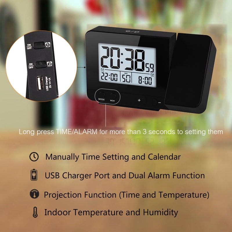 Projection Alarm Clock Black 14.50 x 5 x 9.50cm  - Image 5