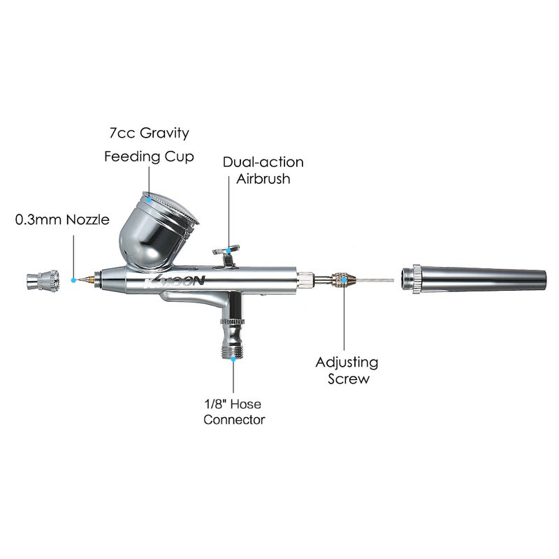 Multi-Purpose Dual Action Airbrush Mini Air Compressor Set White 23.50 x 8.20 x 17cm