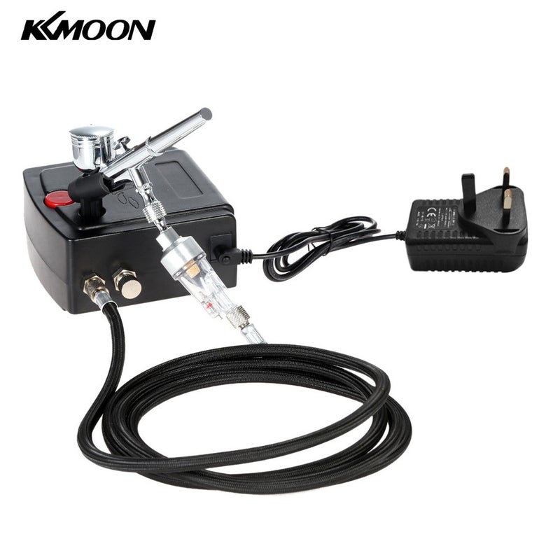 KKmoon - Gravity Feed Dual Action Airbrush And Compressor Kit Black 20 x 12 x 13cm - Image 1
