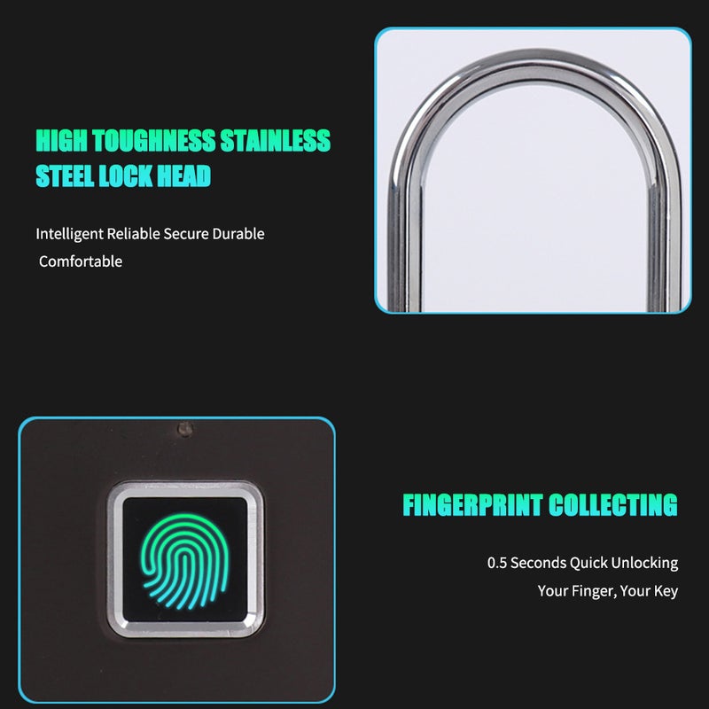 Smart Cabinet Anti-Theft Fingerprint Padlock Black 10 x 1.60 x 5.60cm  - Image 2
