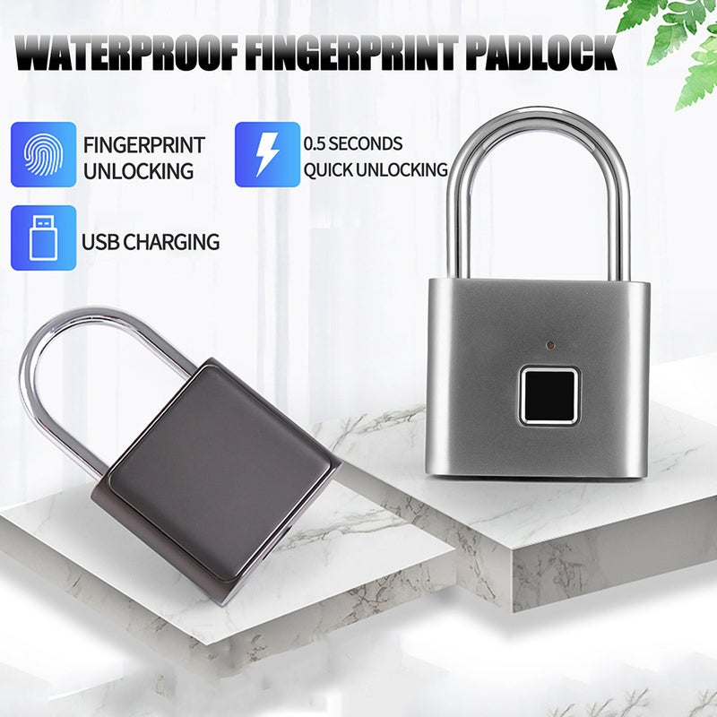 Smart Cabinet Anti-Theft Fingerprint Padlock Silver 10 x 1.60 x 5.60cm  - Image 2