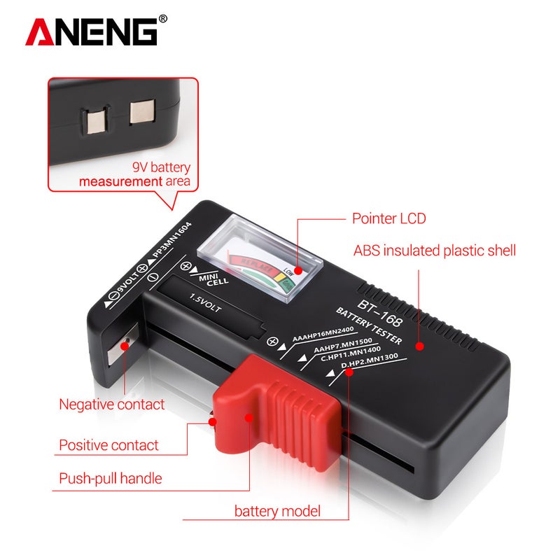 ANENG - Button-Battery Universal Pointer Display Tester Black 12 x 3 x 7cm - Image 1