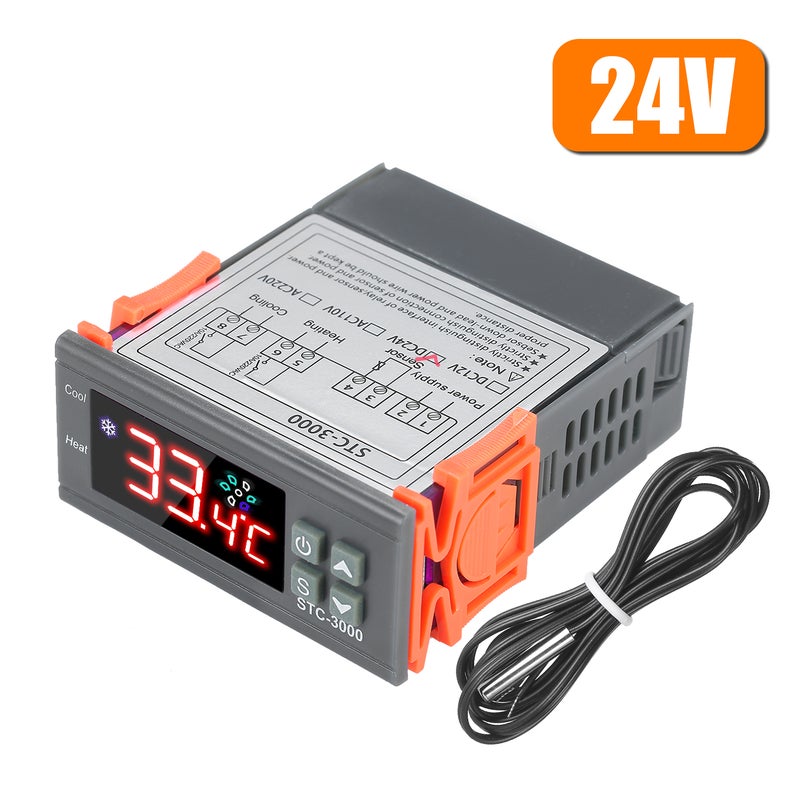 24V Digital Microcomputer Temperature Controller Grey/Orange 8.50 x 3.50 x 7.50cm  - Image 1