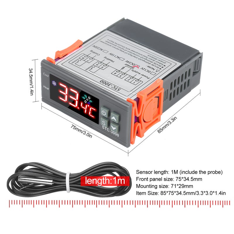 24V Digital Microcomputer Temperature Controller Grey/Orange 8.50 x 3.50 x 7.50cm  - Image 3
