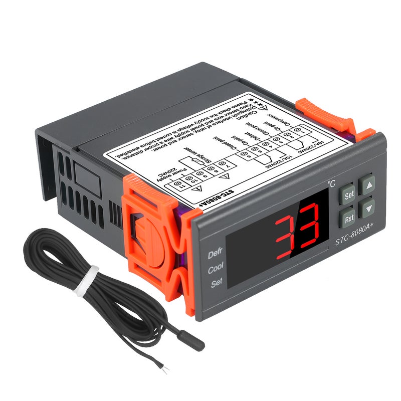 220V Digital Temperature Controller With NTC Sensor Probe Grey/Orange 10 x 6 x 8cm  - Image 1