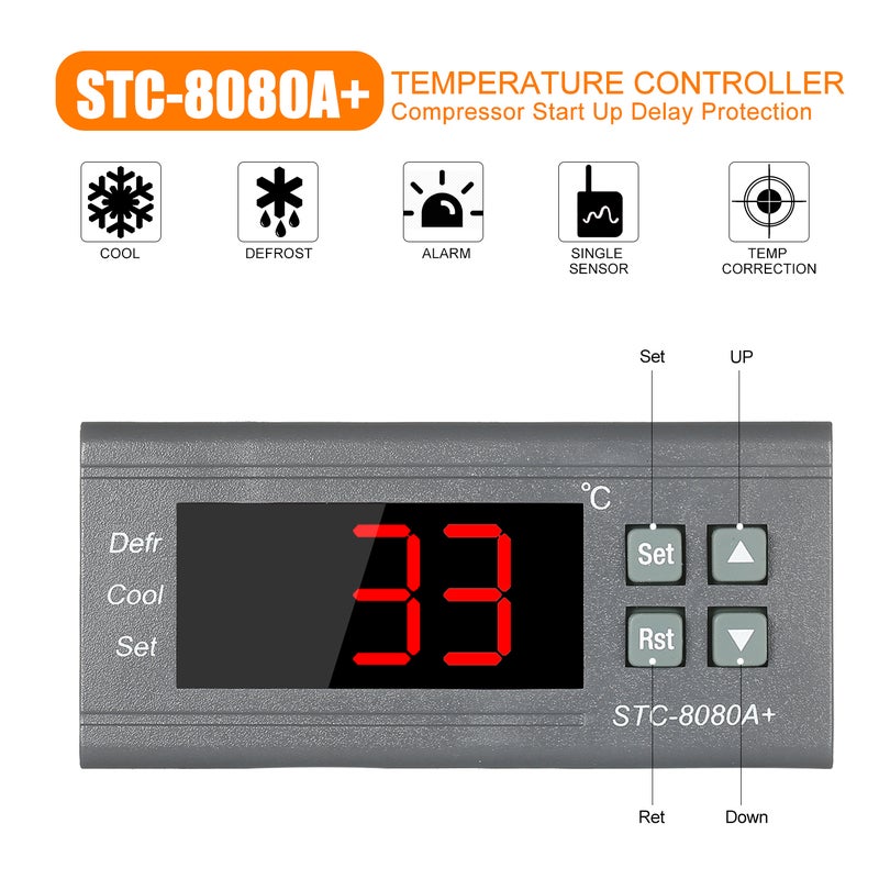 220V Digital Temperature Controller With NTC Sensor Probe Grey/Orange 10 x 6 x 8cm  - Image 4