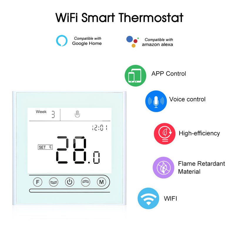 Generic - Tuya WiFi Smart Thermostat Temperature Controller For Water/Gas Boiler Heating White 10 x 6.50 x 9.30cm - Image 1