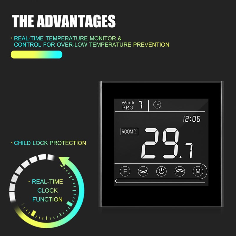 Smart Wi-Fi LED Display Programmable Electric Heating Thermostat Black 10.70 x 5.70 x 9.70cm - Image 3