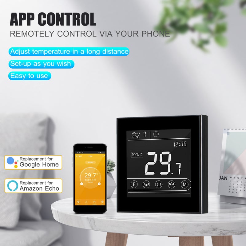 ثرموستات لغلاية الغاز قابل للبرمجة ومزود بشاشة LED وخاصية الواي فاي أسود 10.70 x 5.70 x 9.70سم  - Image 4