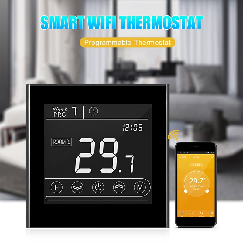 ثرموستات لغلاية الغاز قابل للبرمجة ومزود بشاشة LED وخاصية الواي فاي أسود 10.70 x 5.70 x 9.70سم  - Image 1