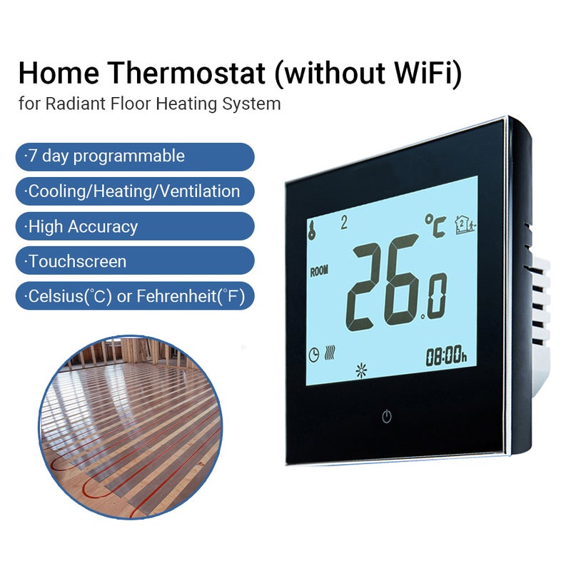 Generic - Smart Touchscreen Programmable Thermostat For Floor Heating System Black 10.50 x 5.80 x 9cm - Image 1