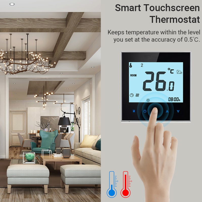 Generic - Smart Touchscreen Programmable Thermostat For Floor Heating System Black 10.50 x 5.80 x 9cm - Image 1