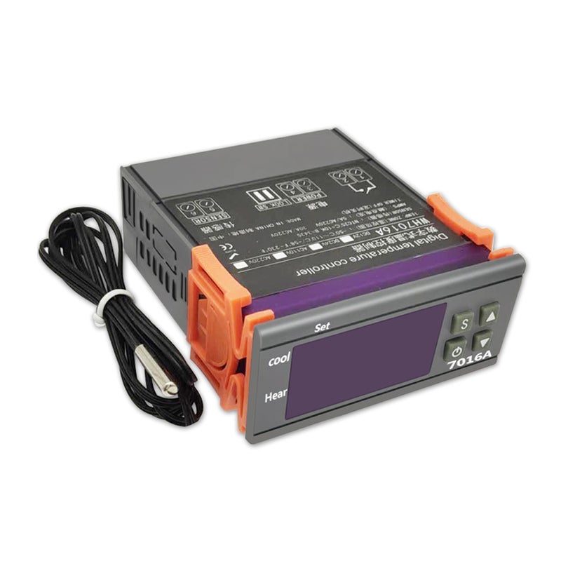 7016A Digital Temperature Switch Controller For Freezer Fridge Hatching Grey/Orange 9 x 4 x 8cm