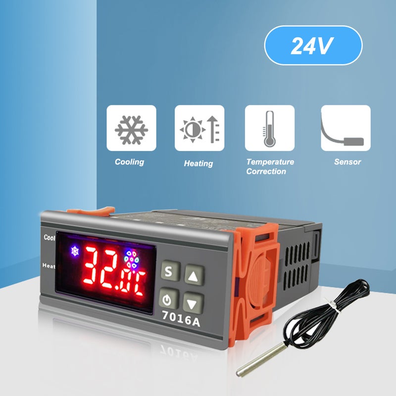 7016A Digital Temperature Switch Controller For Freezer Fridge Hatching Grey/Orange 9 x 4 x 8cm