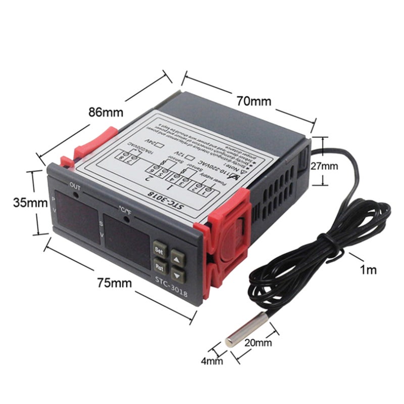 STC-3018 Intelligent Digital Temperature Controller For Freezer Fridge Hatching Grey/Orange 9 x 4 x 8cm  - Image 4