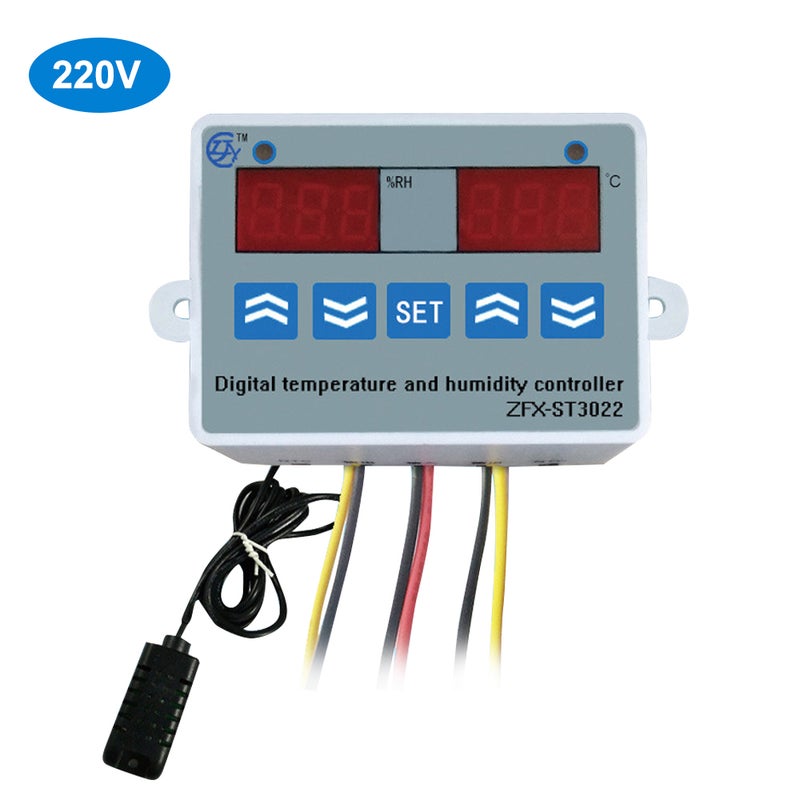 ZFX-ST3022 Dual Display Temperature Humidity Controller For Freezer Fridge Hatching Multicolour 7.60 x 3.10 x 5.50cm