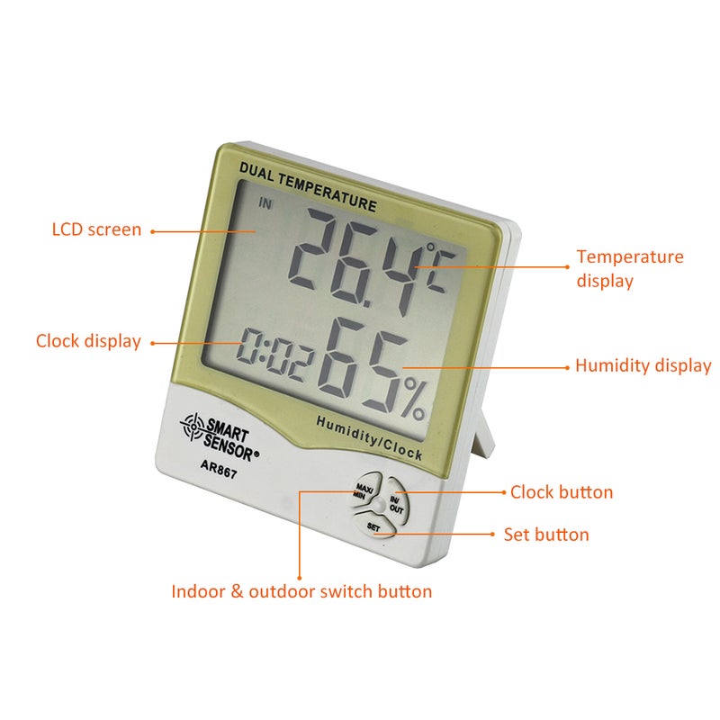 Generic - Handheld Digital Hygrometer Tester Grey/Green 21.50 x 4.50 x 14.50cm - Image 1
