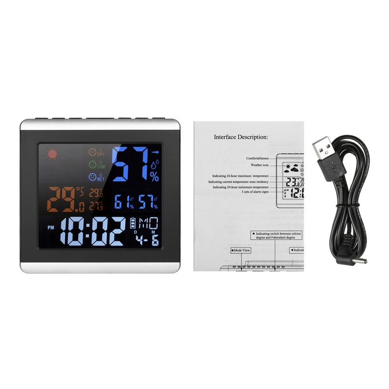 ساعة رقمية بشاشة LCD تعرض درجة الحرارة والرطوبة أسود/فضي 18 x 3 x 17.50سم  - Image 5