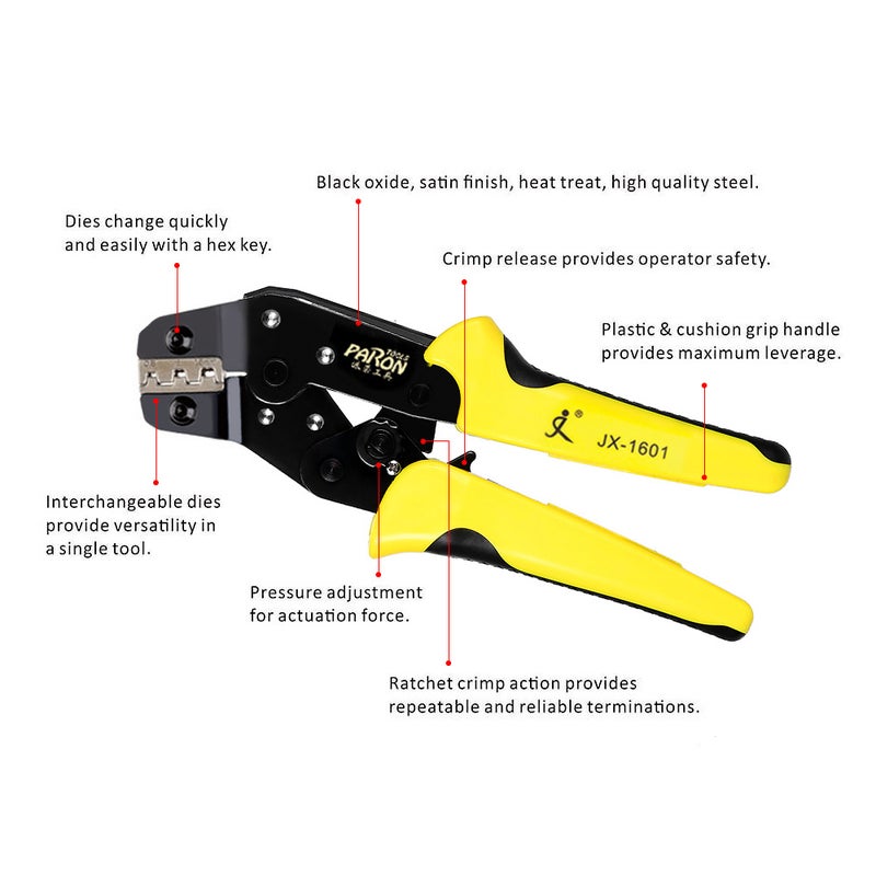 Paron Professional Ratcheting Terminal Crimping Plier Kit Multicolour 23.50 x 4.50 x 18.50cm  - Image 5