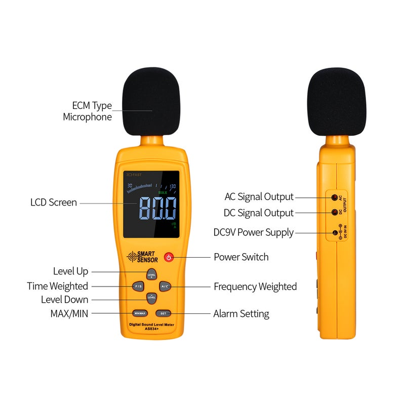 Digital LCD Sound Level Monitoring Tester Orange/Black 24.50 x 5.20 x 9.20cm - Image 3