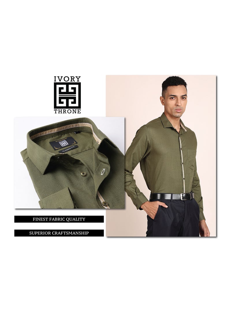 Classic Cutaway Collared Formal Shirt Green